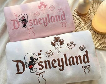 Bluza z haftem dla pary z magicznej krainy, pasujący sweter z serduszkami, walentynkowa bluza dla pary Myszki Miki i Myszki Minnie, prezent na miesiąc miodowy