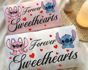 Embroidered Stitch Couple Sweatshirt, Forever Sweethearts Hoodie