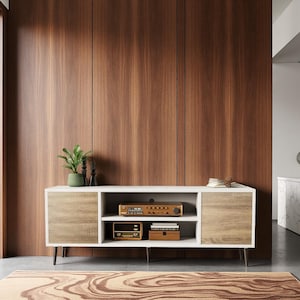 Modern Oak TV Stand for 65 Inch TV: Media Console with Storage