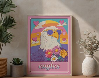 Retro Eagle Art Print: Rainbow Bird Illustration for Home Decor