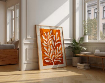 Impresión botánica abstracta, póster de hoja naranja, arte mural moderno