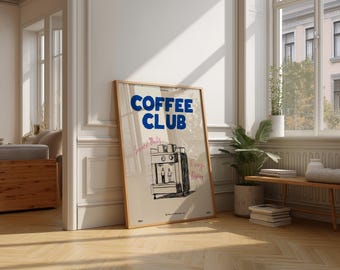 Retro Coffee Club Poster, Minimalist Cafe Wall Art