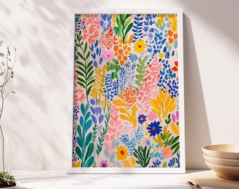 Colorful Floral Wall Art Print: Abstract Botanical Painting
