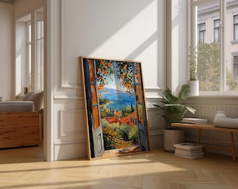 Mediterranean Coastal View Painting – Tuscan Seaside Art Print