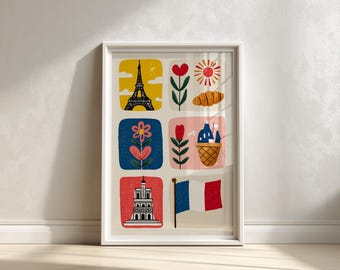 Impresión de ilustración de París: Torre Eiffel y croissant - Decoración francesa moderna