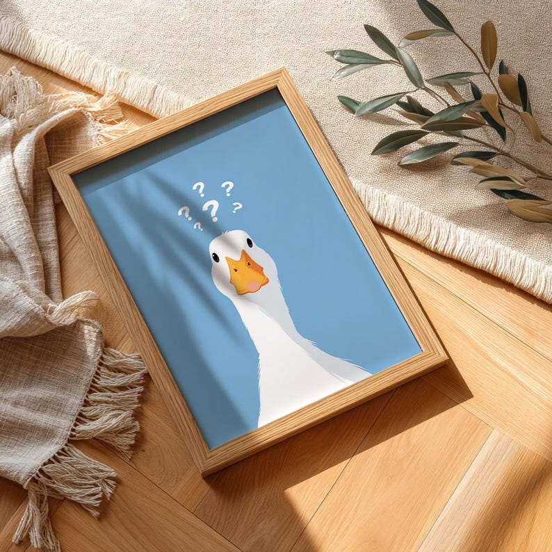 Funny Goose Art Print, Confused Bird Illustration, Kids Room Decor ...