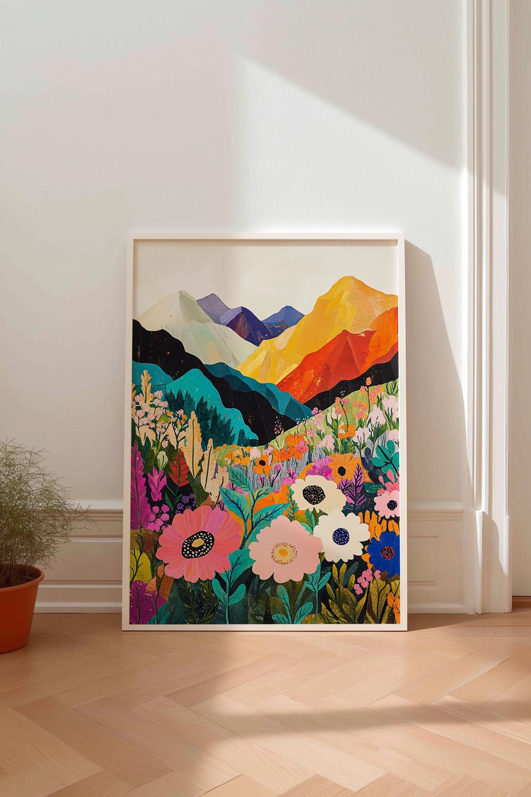 Colorful Mountain Landscape Print: Floral Wildflower Art - Etsy UK