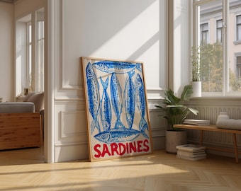Vintage Sardine Fish Poster – Retro Nautical Kitchen Wall Art