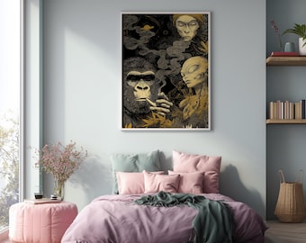 Psychedelic Alien Gorilla Art Print: Trippy Stoner Room Decor