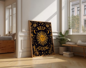 Sun and Moon Vintage Poster, Mystical Celestial Print, Boho Home Decor