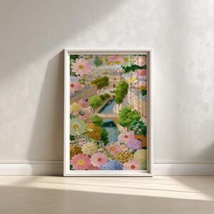 Paris Floral Cityscape Print: Romantic French Architecture Wall Art