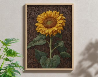 Vintage Sunflower Botanical Print: Rustic Farmhouse Floral Wall Art