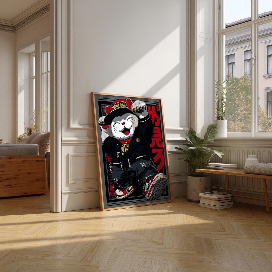 Maneki Neko Street Art Print, Urban Lucky Cat Poster - Etsy