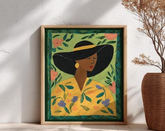 Tropical Woman Portrait: Boho Floral Botanical Art Print