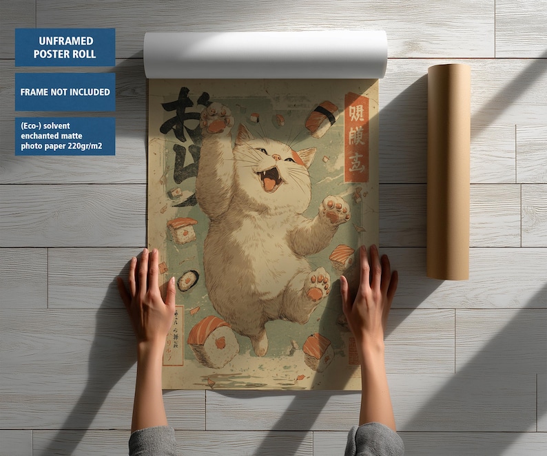 Vintage Japanese Cat Sushi Art Print: Playful Kitchen Wall Decor - Etsy