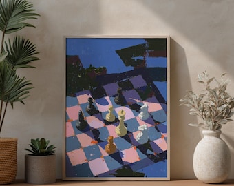 Lámina artística de tablero de ajedrez abstracto: decoración moderna para salas de juegos