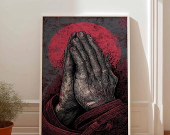 Betende Hände Gothic Kunstdruck: Dunkle religiöse Illustration