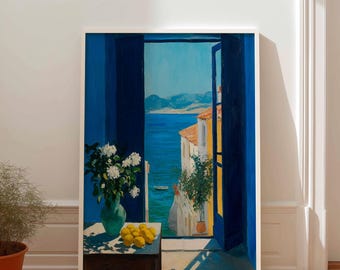 Greek Island View Art Print: Mediterranean Coastal Home Decor