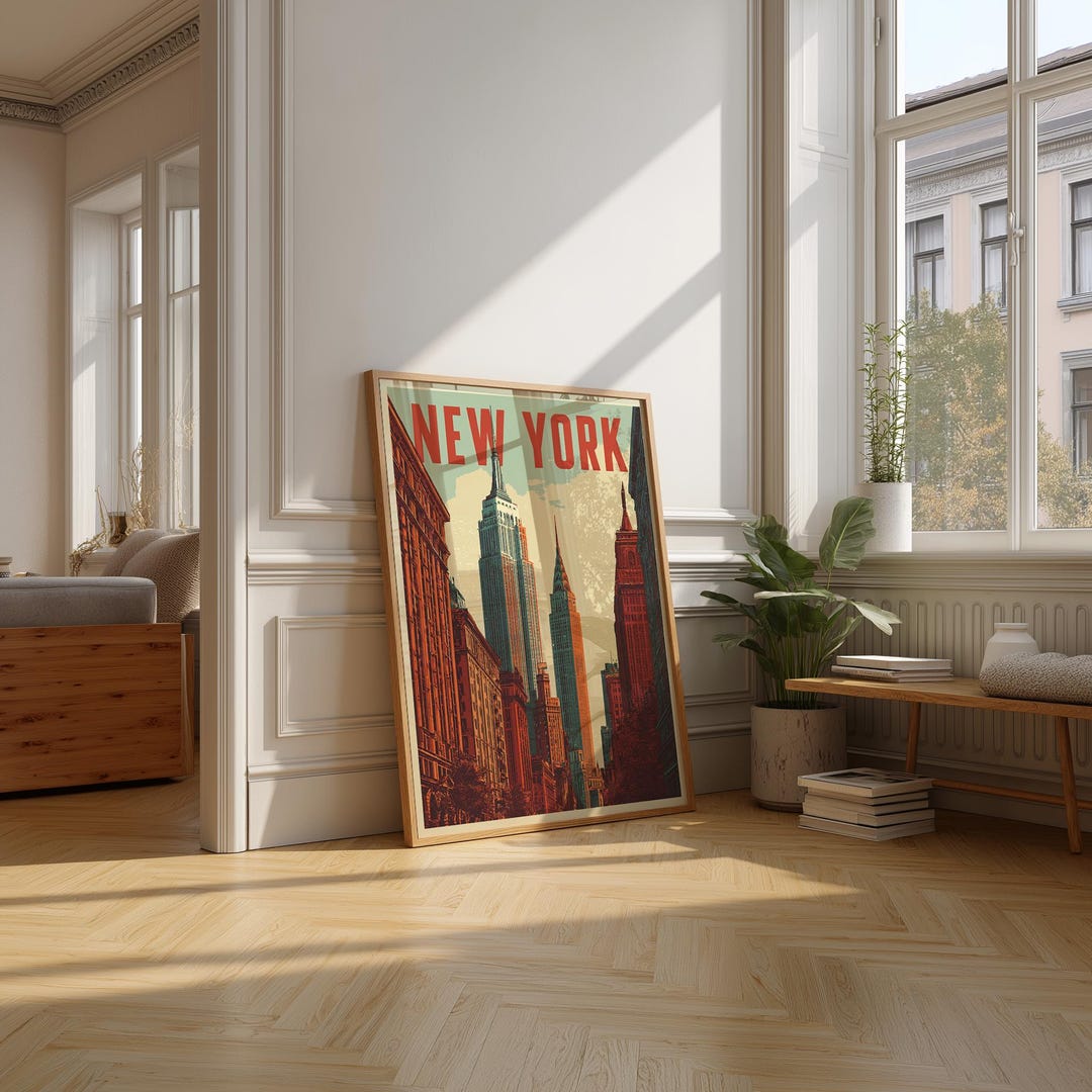 Vintage New York City Poster, Retro NYC Skyline Wall Art Print, Empire ...