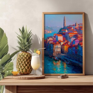 Coastal Cityscape Art Print: Mediterranean Seaside Home Decor