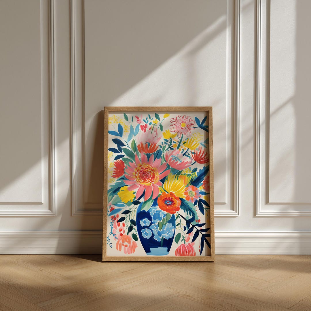 Floral Vase Art Print: Modern Botanical Painting, Vibrant Home Decor - Etsy