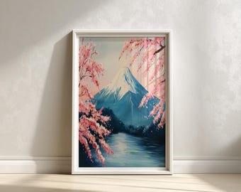 Mount Fuji Cherry Blossom Print: Japanese Landscape Art