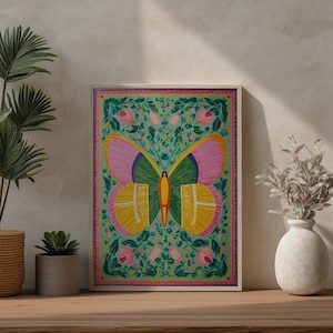 Schmetterling Wand Kunst Druck: Boho Insekt Illustration, Lebendige Natur Dekor