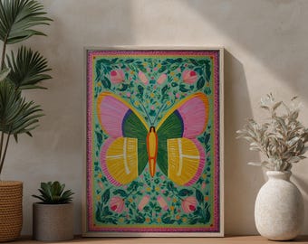 Butterfly Wall Art Print: Boho Insect Illustration, Vibrant Nature Decor