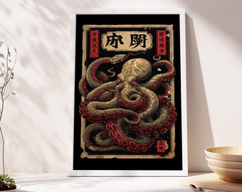 Kraken Octopus Nautical Print: Japanese Style Vintage Horror Art