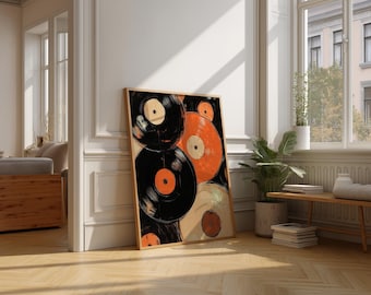 Abstract Vinyl Record Art Print, Retro Music Room Decor
