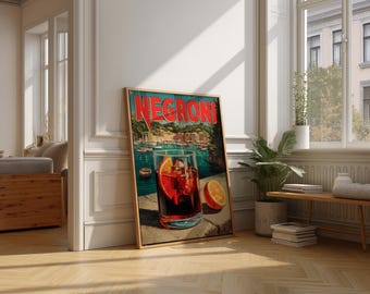 Plakat z koktajlem Negroni w stylu vintage, wydruk w stylu retro, sztuka włoskiego aperitifu