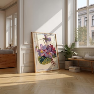Vintage Violet Flower Print: Botanical Wall Art Poster