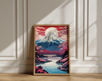 Japanese Mount Fuji Art Print: Sakura Cherry Blossom Landscape