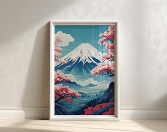 Mount Fuji Sakura Blossom Print: Japanese Landscape Wall Art
