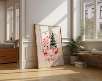 Vintage Christmas Dinner Poster, Retro Festive Illustration