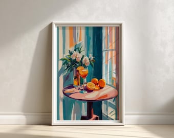 Orange Still Life Painting: Modern Kitchen Fruit Art Print