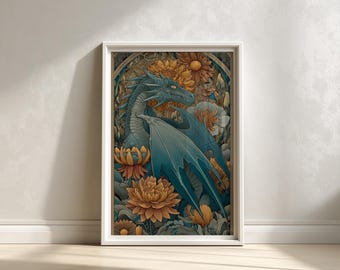Fantasy Dragon Art Print: Gothic Mystical Creature Illustration