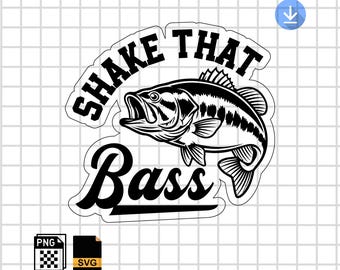 Shake That Bass SVG PNG | Bass Fishing Laser Engraving File | Leather Hat Patch Vector Cut File Design | Largemouth Fish Rippin Lips