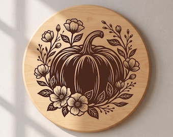 Fall Pumpkin SVG Charcuterie Board, Floral Pumpkin Laser Engraving File Cutting Board Design, Autumn Wood Sign SVG, Glowforge xTool Files