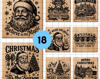 Christmas Cutting Board SVG PNG Bundle, Xmas Santa Claus Laser Engraving Designs, Farmhouse Christmas SVG, Glowforge xTool Charcuterie Board