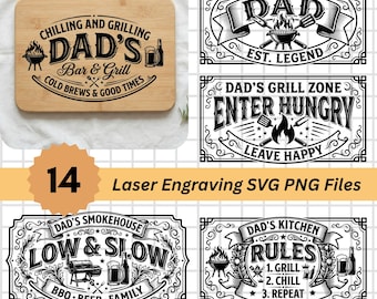 Dad BBQ Grill SVG PNG Laser Engraving Files | Charcuterie Board Glowforge Xtool Lightburn | Father's Day Svg Bundle Cutting Board Designs