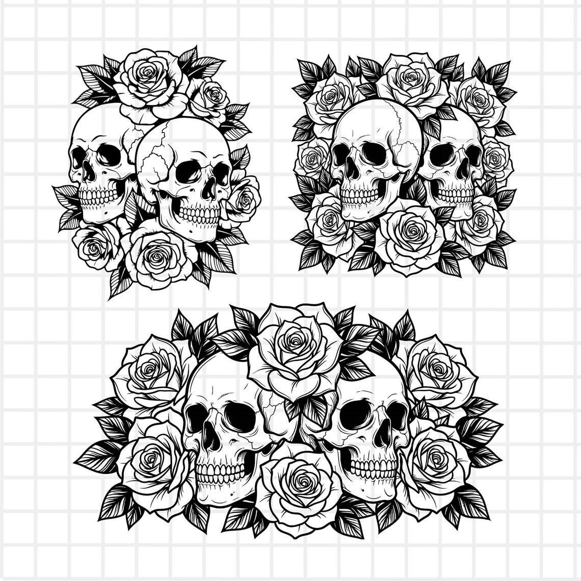 Skulls and Roses SVG PNG – Gothic Skull Rose Design Laser Engraving ...