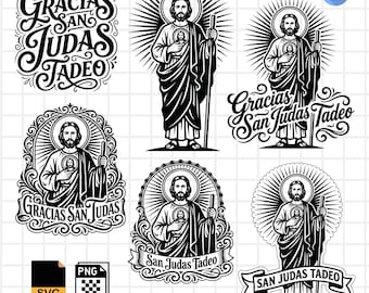 Gracias San Judas Tadeo SVG PNG Vector Clipart Bundle | Religious Catholic Laser Engraving | Vinyl Cutting | Silhouette Cut Files