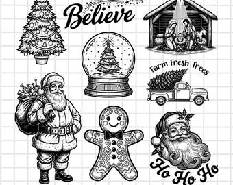 20 Christmas Laser Engraving SVG PNG Bundle, Santa Claus, Christmas Tree, Holiday Decor | Cutting, Charcuterie Board Glowforge, Xtool Design
