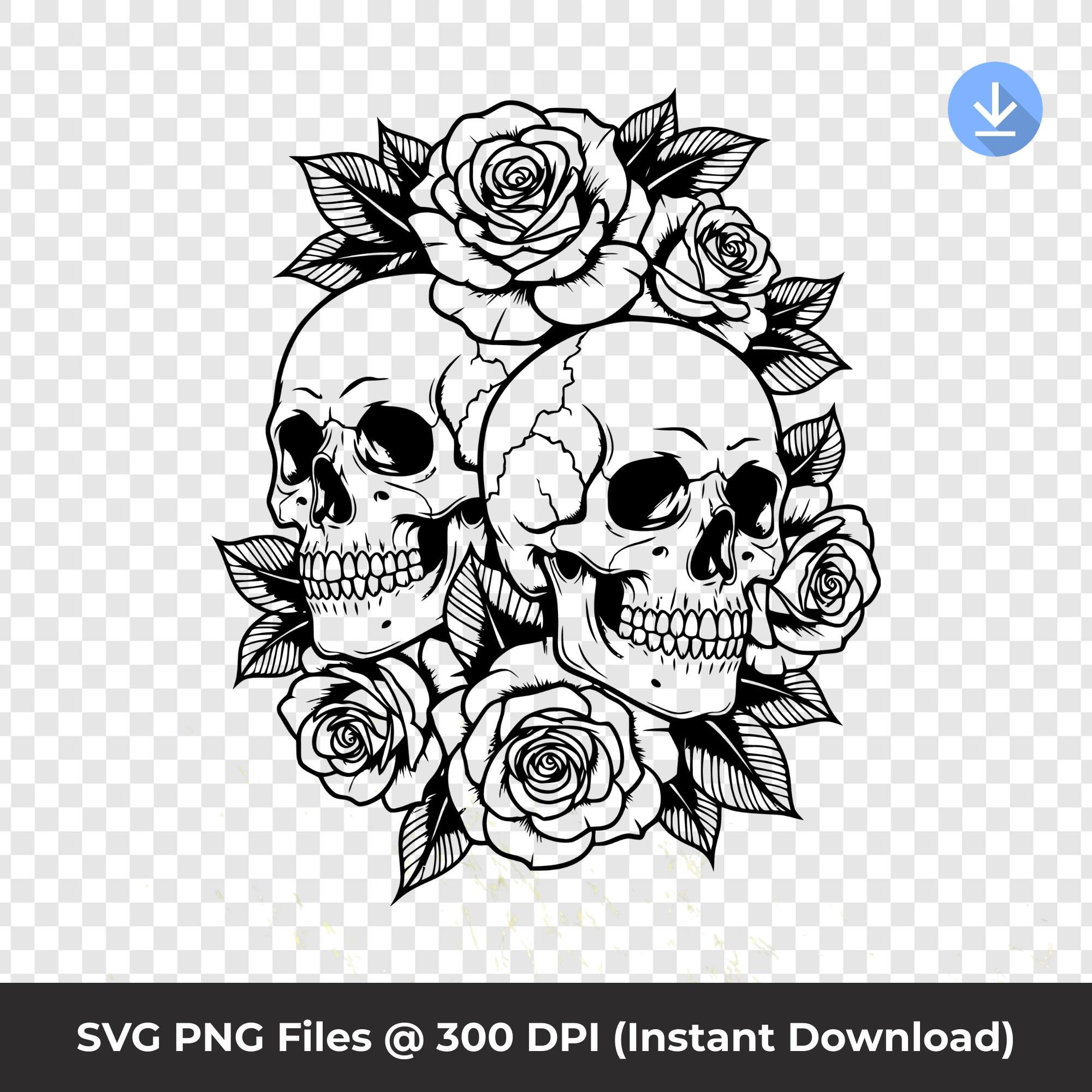 Skulls and Roses SVG PNG – Gothic Skull Rose Design Laser Engraving ...