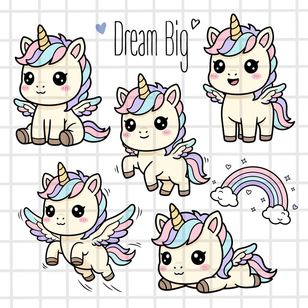 Baby Unicorn SVG Bundle | Cute Kawaii Unicorn Vector Clipart | Unicorn ...