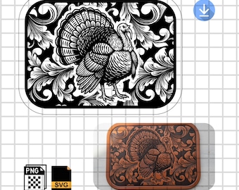 Caza de pavos SVG PNG / Diseño de pájaro en cuero repujado / Parche de sombrero de cuero grabado con láser / Archivo de corte de logotipo vectorial de cazador de pavos