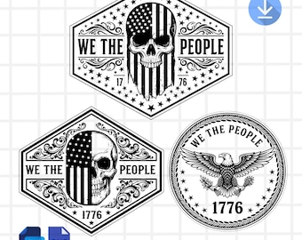 Patriottische We The People SVG PNG voor leren hoed patch | Verontruste Amerikaanse vlag schedel Amerika 1776 gesneden vectorlogobestanden
