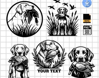 Hunting Dog SVG Bundle | Labrador Retriever with Duck PNG | Waterfowl Hunting Clipart | Duck Hunting Dog Vector | Laser Engraving Files