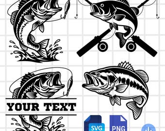 Bass Fish SVG PNG | Fishing Clipart for Cricut & Silhouette | Bass Fishing Monogram,  Fish Hook Vector Clipart Cut Files for T-Shirt, Hat